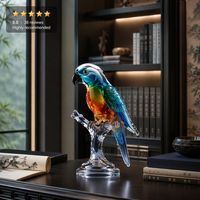 Figurine de perroquet en verre de cristal Liuli de Zibo, artisanale et soufflée à la main, statue de luxe pour la décoration intérieure, ornement de table, sculpture animale, cadeau