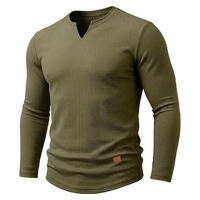 T-shirt Homme Uni à Col en V et Manches Longues, Tendance Décontractée Automne, Haut Basique, Logo Personnalisé Accepté