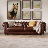 Amerikanisches Retro-Dreisitzer-Ledersofa im Europäischen Stil mit Schwammfüllung für Wohnzimmer und Kleine Apartments, Großes Barton-Sofa