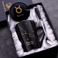 Tasses à café horoscope personnalisable, de haute qualité, avec couvercle et cuillère, avec ensemble noir et blanc, en céramique, avec couple, 12 constellations
