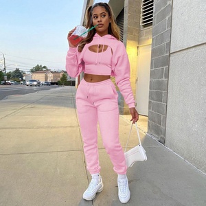 Beautyshow Women Clothes Solid Long Sleeve Crop Top Sweatpants and <strong>Hoodie</strong> Set Women's Sets - Product Image 2