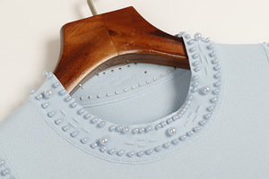 GX639 <span class=keywords><strong>Abito</strong></span> Lungo Estivo da Donna di Alta Qualità, Senza Maniche, <span class=keywords><strong>Plissettato</strong></span> con Perle, Elegante e Sexy <span class=keywords><strong>in</strong></span> <span class=keywords><strong>Maglia</strong></span> - Product Image 5