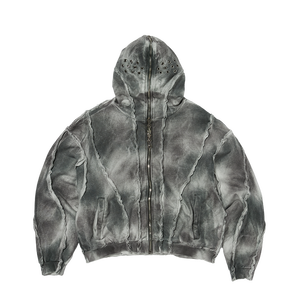 Sudadera con capucha corta Y2K personalizada de algodón con lavado ácido, estilo casual, desgastada, holgada, vintage, con estampado de camuflaje de pato, con cremallera completa, para venta al por mayor - Product Image 2