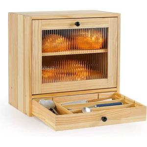Caja de Pan de Madera Maciza Shu Chen de Doble Capa con Cajón, Almacenamiento de Cocina, Color Natural, Uso en Escritorio - Product Image 3