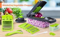Offre Spéciale : Coupe-légumes et fruits multifonction 14-en-1, trancheuse à oignon, hachoir, spiraliseur, râpe manuelle, ustensiles de cuisine