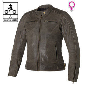Women's summer <b>leather</b> motorcycle <b>jacket</b> Carbide SOLARIS LADY CE Certified <b>Brown</b> XS - Product Image 1