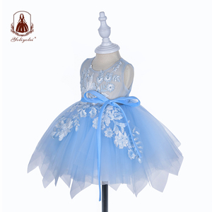 Nuovo modello blu elegante strato del vestito del capretto di modo delle ragazze del cotone ruffle abiti da 1 anno - Product Image 2