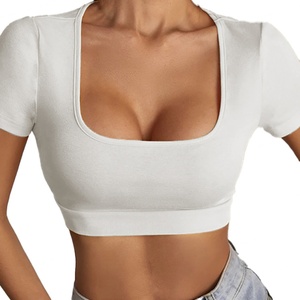 T-shirt court personnalisé OEM pour femme, nouveau style d'été, col carré, sexy, coupe ajustée, style urbain, à manches courtes - Product Image 2