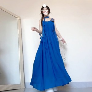Vestido Maxi Halter Azul Klein con Cintura Imperio y Corte en A, Estilo Francés, para Vacaciones de Verano en la Playa - Product Image 3