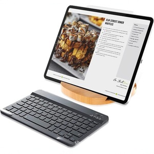 Wooden <b>Tablet</b> Stand Round Natural Wood Color Multifunction Desktop <b>Holder</b> For Phone Dish Cup Living Room Use - Product Image 4