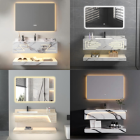 Meuble-lavabo mural moderne en marbre ardoise à double paroi avec lavabo et miroir de salle de bain