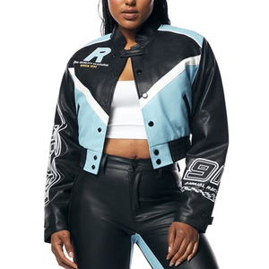 <span class=keywords><strong>Giacca</strong></span> da Corsa Corta <span class=keywords><strong>in</strong></span> Vera <span class=keywords><strong>Pelle</strong></span> Impermeabile con Toppe <span class=keywords><strong>in</strong></span> Ciniglia Personalizzate di Alta Qualità per Donne - Product Image 2