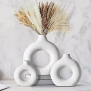 Florero Jarrones Vaas Decoration Floral Fleur White Nordic Porcelain Bud Flower Donut vaso in ceramica per la decorazione domestica