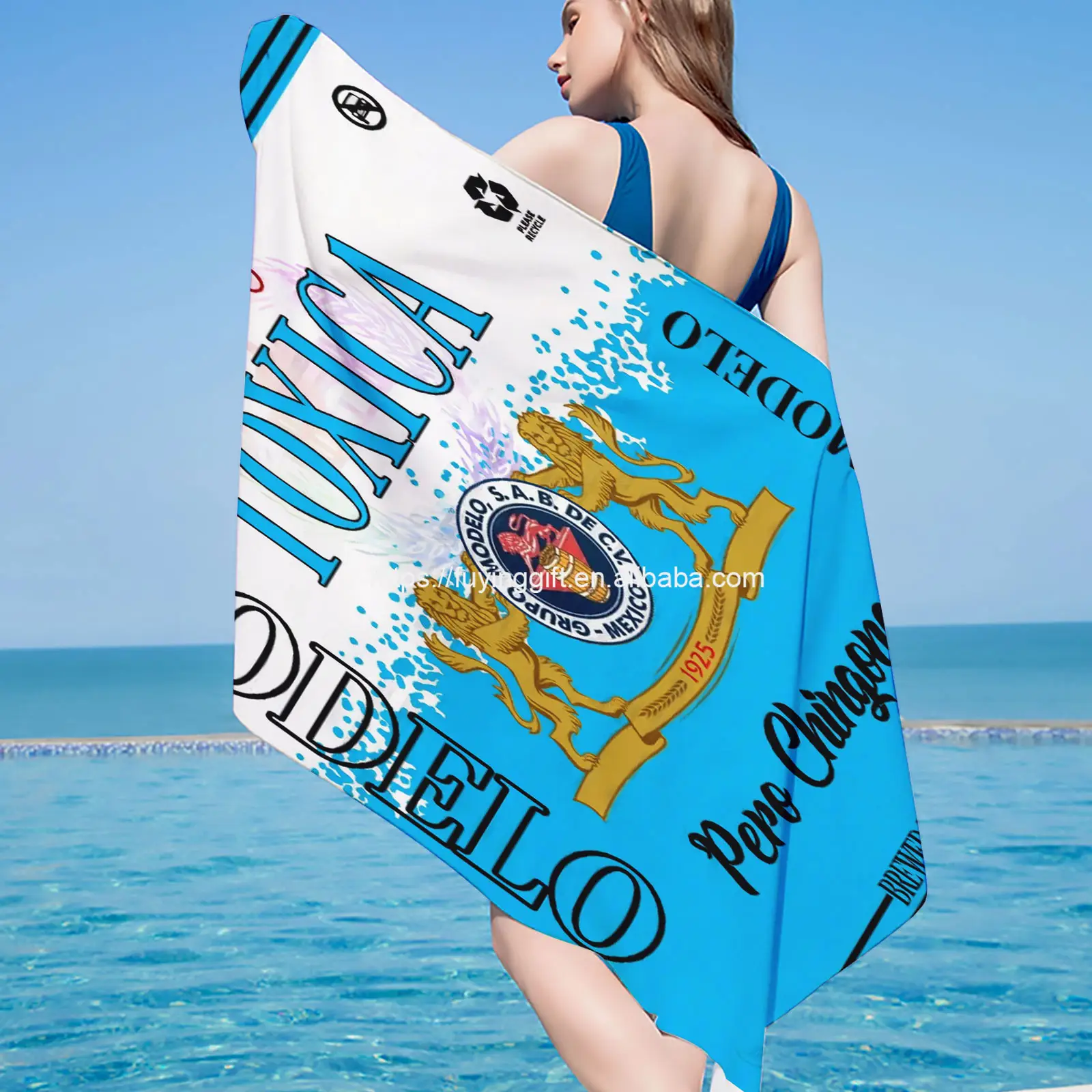 最新のビジネスギフトカスタムメキシコのトキシカチンゴナビーチタオル、ロゴ付きビーチタオル、ロゴ付き