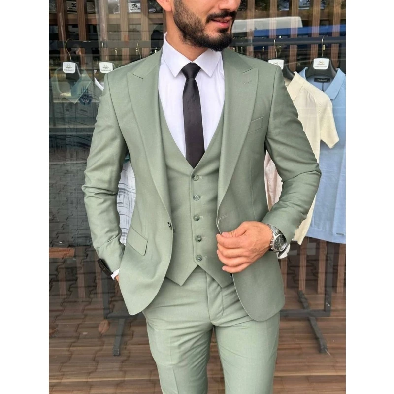 Dusty Green Men's Business Suit 3-Piece Set - Formal Wedding Attire for Groom & Groomsmen, Breathable & Stylish Dusty Green Men's Business Suit 3-Piece Set - Formal Wedding Attire for Groom & Groomsmen, Breathable & Stylish