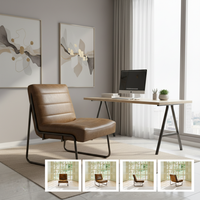 Fauteuil cantilever de luxe moderne de style mid-century avec revêtement en cuir vintage et assise capitonnée pour chambre, appartement, hôtel