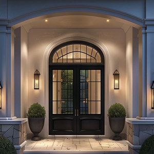 Portes françaises en aluminium OUNA avec système à <span class=keywords><strong>double</strong></span> battant pour villa, patio, cadre noir, verre trempé et fonctionnement de verrouillage sécurisé - Product Image 2