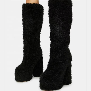 Bottes en fourrure douces et confortables, à enfiler, en peluche, pour l'hiver et l'automne, pour femmes, chaudes, hauteur genou, talon épais, taille personnalisée 43, antidérapantes - Product Image 3
