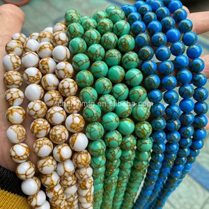 Round Gemstone Beads Gold Thread Turquoise Gem Stone Beads For Making Beads