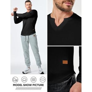 FOXA เสื้อยืดคอกลมแขนยาวผู้ชายแบบมีริบ เสื้อถักลำลอง - Product Image 6