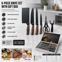 JYTD90 Échantillon Gratuit Ensemble de Couteaux de Chef 6 Pièces en Acier Inoxydable pour Restaurants, Cadeau, Logo Personnalisé