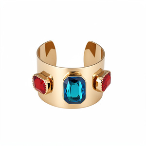 Colorful Square Heavy Industry Alloy Diamond Open-Ended Exaggerated Bracelet <b>Light</b> Luxury High-End Trendy Style Unisex Jewelry - Product Image 5