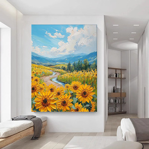 Hand Painted Sunflower Field Oil Painting Landscape Art For Living Room Wall Decor Impressionism Style 100% Handmade No <b>Frame</b> - Product Image 2