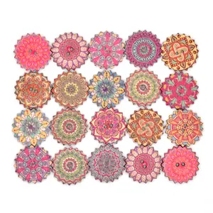 wooden clothing accessories wood buttons sewing crafting handmade 100 pcs mixed random flower painting round 2 holes