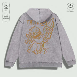 Sudadera con Capucha 100% Algodón Lavado con Estampado Gráfico de Cruz de Ángel 'Fe sobre el Miedo', Varios Colores - Product Image 2