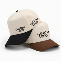 Casquette de baseball en sergé de coton à 5 panneaux, visière incurvée structurée, bicolore, logo personnalisé, vente en gros, réglable, unisexe, OEM ODM
