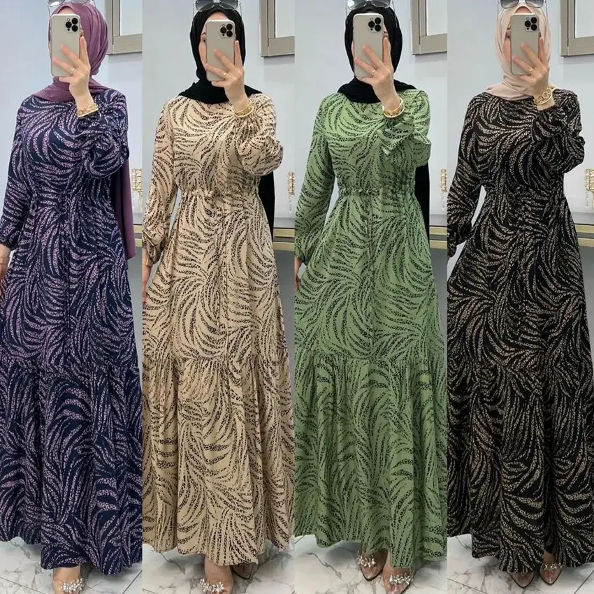 Bán buôn truyền thống hồi giáo Dresses dài tay áo maxi thời trang in Dot abaya khiêm tốn ăn mặc femmes