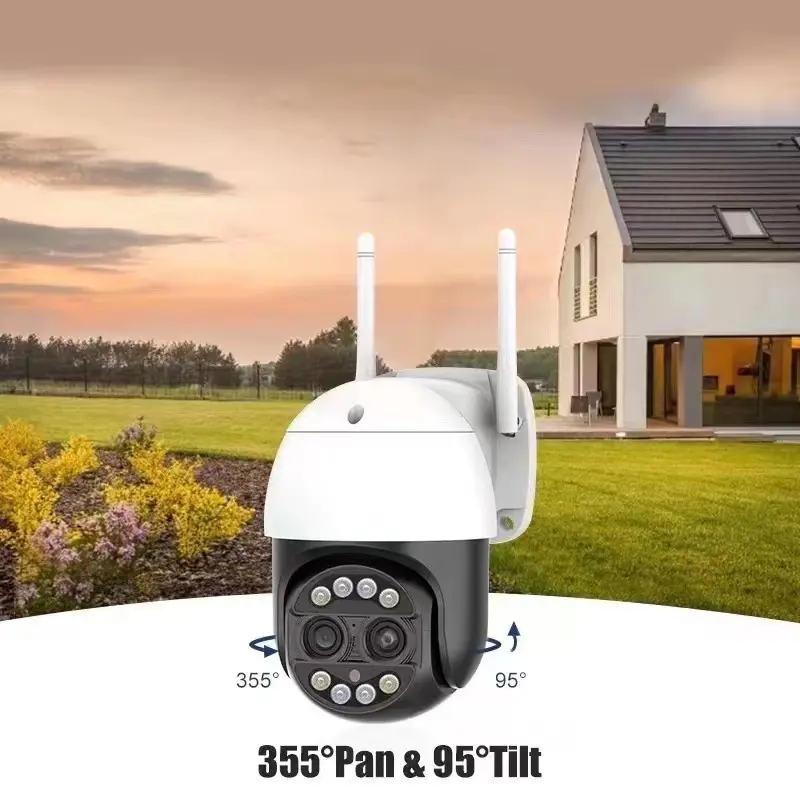 Qearim 2,0 Zoll Dual Lens Garden Überwachungs kamerasystem Drahtlose Smart Ai Humanoid Erkennung Digitale Video-CCTV-Kamera