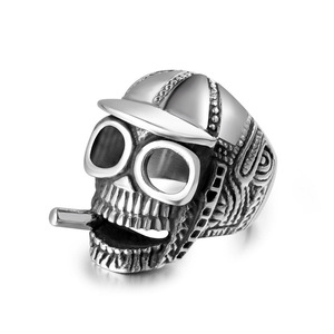 Men's Vintage Skull Hat <b>Ring</b> <b>Titanium</b> Steel Smoking Ghost Head Jewelry Gift SA384 - Product Image 1