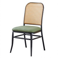 Fauteuil de salle à manger rétro Wabi-sabi en osier avec revêtement en cuir, multifonctionnel, pour la maison, le bureau, le balcon et les loisirs
