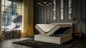 PZCN HOME Tissu d'ameublement en velours et lin <span class=keywords><strong>Lit</strong></span> double Queen King Size avec boîte Panier de rangement à gaz - Product Image 6