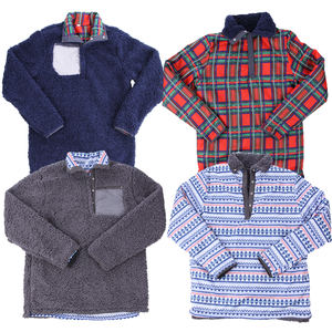 Winter Patch Pocket Sweatshirt <strong>Jumper</strong> <strong>Half</strong> <strong>Zip</strong> Plaid Fuzzy Jackets Fluffy Cozy Faux Fur Reversible Sherpa Jacket Fleece Pullover - Product Image 2