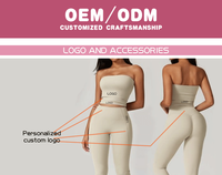 Set Yoga 2 Potong dengan Bra Halter Logo Kustom dan Celana Pinggang Tinggi Sepanjang Lutut untuk Olahraga Fitness dan Gym Wanita