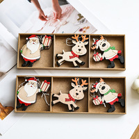 Holz-Weihnachtsschmuck-Set mit Weihnachtsmann, Rentier und Elch als Hängende Anhänger, Rustikale Feiertagsbaumdekoration