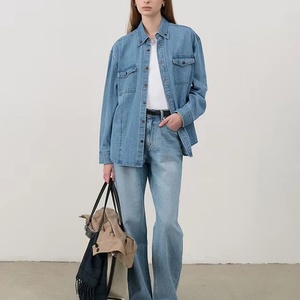 เสื้อผ้าผู้หญิงคุณภาพสูง เสื้อเชิ้ตเดนิมคลาสสิกแบบยูนิเซ็กซ์สีน้ำเงิน แจ็คเก็ตยีนส์สไตล์คาวบอยตะวันตกสำหรับผู้หญิง - Product Image 1