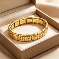 Bracelet modulaire italien en acier inoxydable électroplaqué, style lettre, incrusté de diamants sur base dorée, personnalisable avec nom DIY