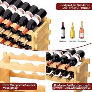 Étagère à vin en bois massif à 7 niveaux, présentoir de bouteilles en bois massif, couleur naturelle, usage domestique polyvalent - Product Image 3