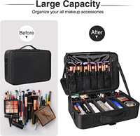 Grande trousse de maquillage professionnelle imperméable avec séparateurs ajustables, trousse de voyage cosmétique à 3 couches pour artistes et salons