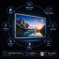 Pantalla Digital Publicitaria LCD IPS de 75 Pulgadas, Montada en Pared, 4K Ultra HD, Vidrio Templado, CMS Integrado, RDM Basado en la Nube