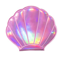 Girls Handheld PU Leather Magnifying Cosmetic Mirror Seashell Shape with Double Sides Personalized Mermaid Style Folding Mirror