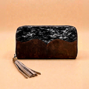Vintage Cowhide Pattern Leather Zipper <b>Wallet</b> Long Bifold Clutch Tassel Card <b>Holder</b> for Women - Product Image 1
