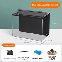 Filtre arrière pour aquarium en verre ultra-blanc, aquarium en cristal à 6 faces, éclairage LED, pompe silencieuse, aquascape d'eau douce, emballage en boîte