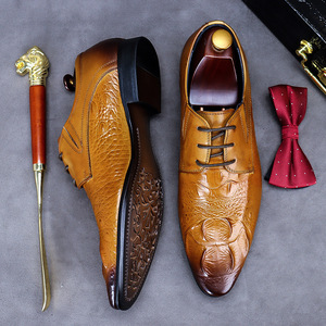 High-end quality crocodile-patterned men's business lace-up leather shoes, made of comfortable and luxurious leather <b>material</b> - Product Image 2
