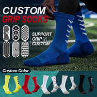 Chaussettes de football antidérapantes en nylon et spandex avec logo personnalisé du fabricant, grip en caoutchouc à pois, vente en gros