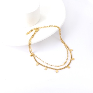 สร้อยข้อเท้าสแตนเลสชุบทองประดับเพชรซิร์คอน ดีไซน์แบบโซ่หลายชั้น เครื่องประดับ 14k สำหรับผู้หญิง - Product Image 5