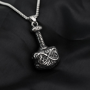 Yunnique Nordic Retro Stainless Steel Men's Thor Hammer Pendant Necklace Viking Charm <b>Cross</b> Design Asymmetry Gift Jewelry - Product Image 1